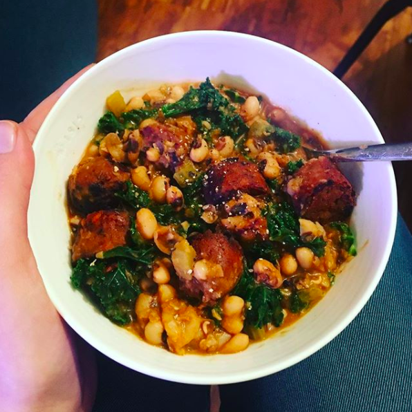 Black-Eyed Peas and Greens and Fake Chorizo. No Fergie.